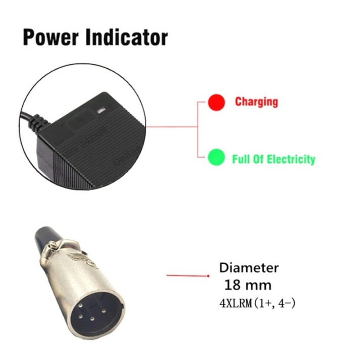 42v 2A XLRM 4 pin 1 +,4- charger connector for l battery