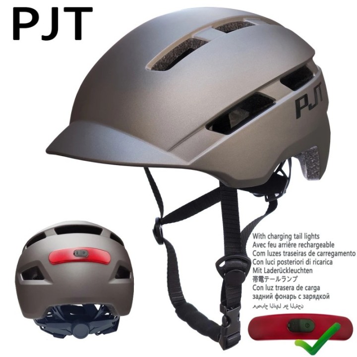 PJT-Kask rowerowy z tylnym światłem USB, akcesorium zabezpieczające
