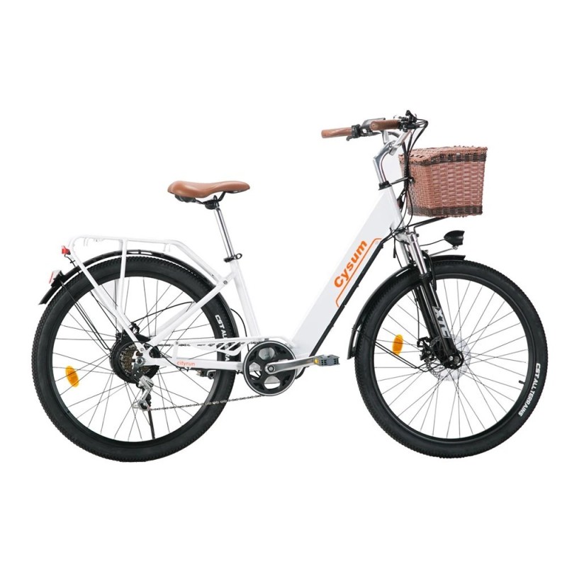 Bicicleta eléctrica 26" 250W 7S Motor Batería de litio extraíble Asistencia de pedal con cesta de equipaje Urbana Unisex