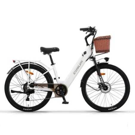 Bicicleta eléctrica 26" 250W 7S Motor Batería de litio extraíble Asistencia de pedal con cesta de equipaje Urbana Unisex