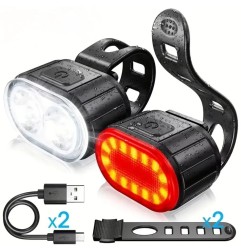 USB Rechargeable LED Bike Light - Waterproof Front and Rear Light, 6 Modes, Flashing Taillight, MTB and Road Bike