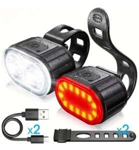 USB wiederaufladbares LED-Fahrradlicht – wasserdichtes Vorder- und Rücklicht, 6 Modi, blinkendes Rücklicht, MTB und Rennrad