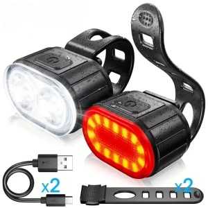 Lampe vélo LED rechargeable USB – Éclairage avant et arrière étanche, 6 modes, feu arrière clignotant, VTT et vélo de route When